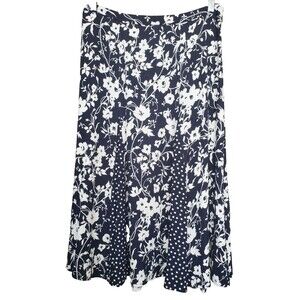 Talbots Petites Crepe Blue White Floral Godet Panel Side-Zip Midi Skirt Size 10P